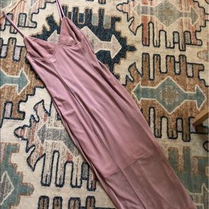 by the way. Mauve body-con semi sheer dress with lining.